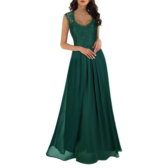 DB Miusol Emerald Green V-Neck Lace Sweetheart Sleeveless Maxi Dress Small - Picture 1 of 8